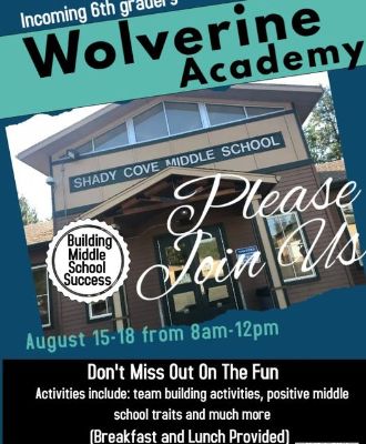  Incoming 6th graders Wolverine Academy SHADY COVE MIDDLE SCHOOL Building Middle School Success Augu